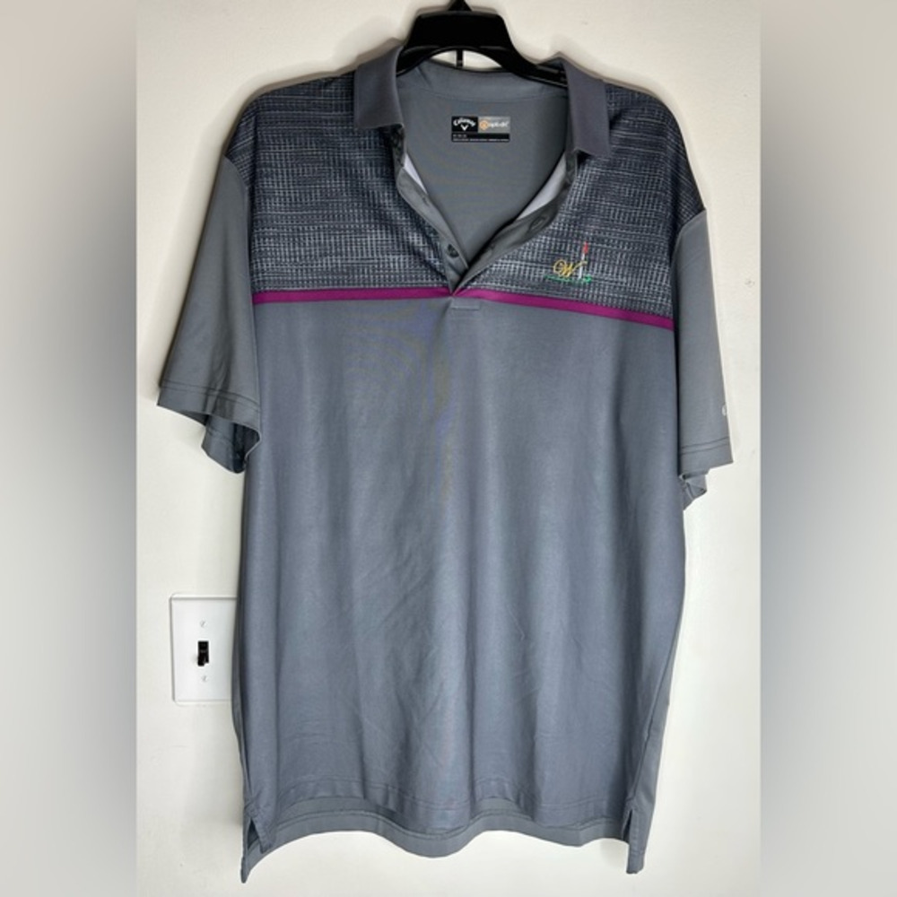 Callaway Opti-Dri Golf‎ Shirt Embroidered Logo Rubber Decal Grey/ Purple Size M
